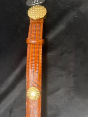 Women's Genuine Brown Italian Leather Belt Small with Gold Embellishments NWT